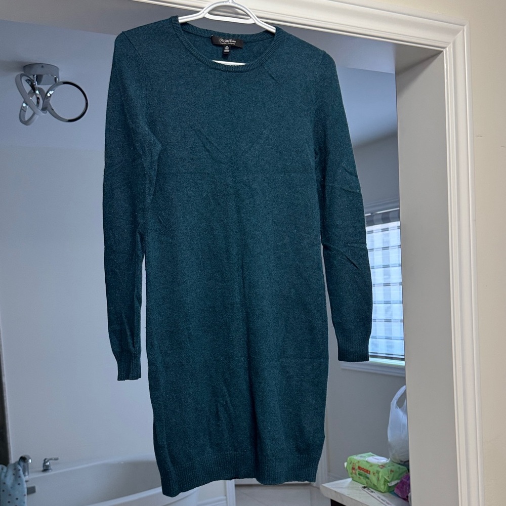 Saks Fifth Avenue Teal Crewneck Sweater Dress 100% cashmere